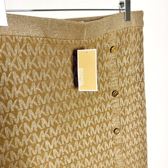 MICHAEL KORS Women Logo knit long Skirt Metallic Husk Slit NWT Size L $110 - Picture 4 of 10